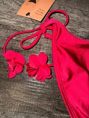 Shade & Shore Bright Pink Tie-Side Bikini Bottom with Flower Ties